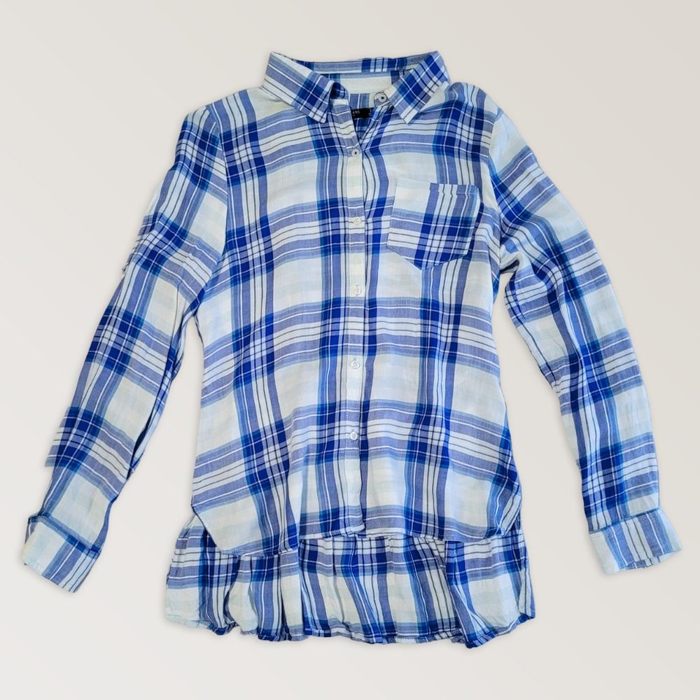 Plaid Pattern Button Down Shirt, Casual Long Sleeve Checkered Shirt, Size S